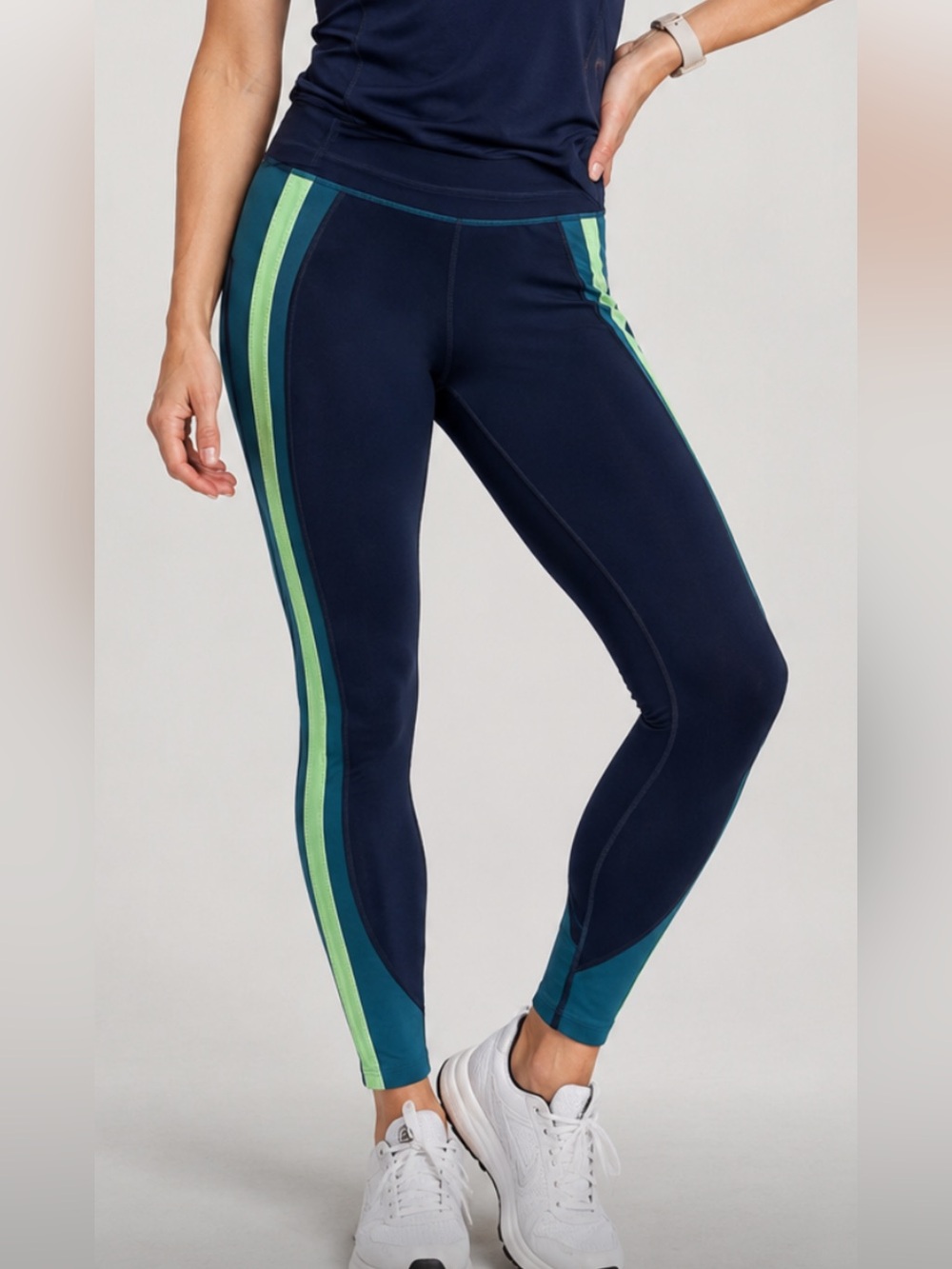 Athleta women’s Colorblock Running Tights - Navy & Teal - Size M